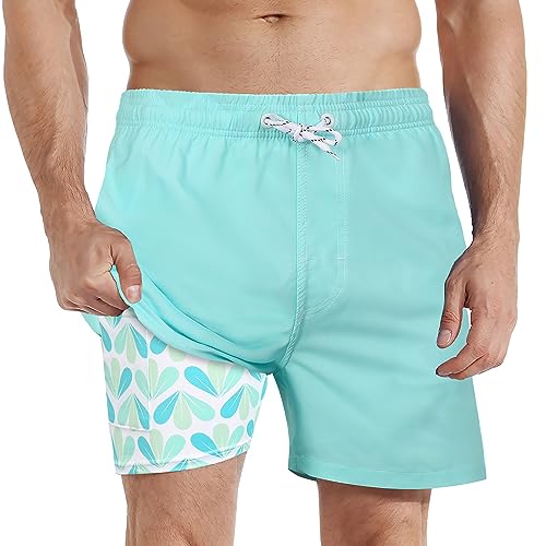 iCKER Badehose Herren Kompression Liner 2 in 1 Badeshorts Board Shorts Schnelltrocknend Strand Beach Shorts,Grün STK228,3XL von iCKER