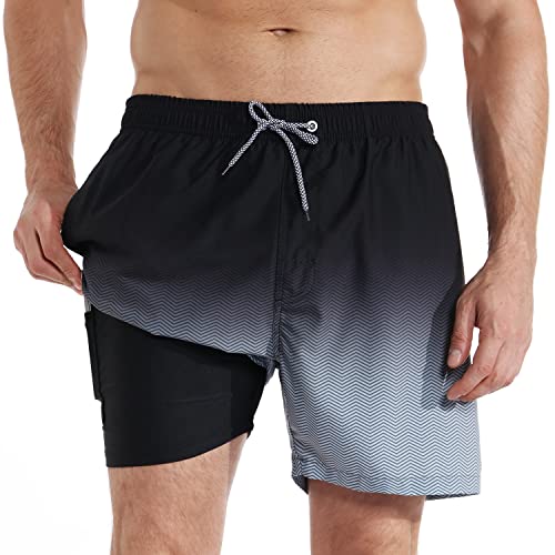 iCKER Badehose Herren Kompression Liner 2 in 1 Badeshorts Board Shorts Schnelltrocknend Strand Beach Shorts,Schwarz,M von iCKER