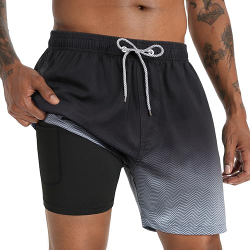 iCKER Badehose Herren Kompression Liner 2 in 1 Badeshorts Board Shorts Schnelltrocknend Strand Beach Shorts,Schwarz,M von iCKER