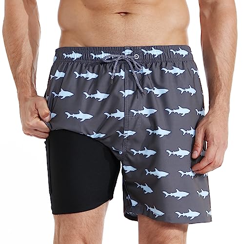 iCKER Badehose Herren Kompression Liner 2 in 1 Badeshorts Board Shorts Schnelltrocknend Strand Beach Shorts,Schwarz 1#,L von iCKER