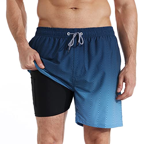 iCKER Badehose Herren Kompression Liner 2 in 1 Badeshorts Board Shorts Schnelltrocknend Strand Beach Shorts,Schwarz blau,S von iCKER