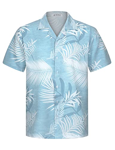 iCKER Hawaiihemd Herren Strandhemd Kurzarmhemd 3D-Gedrucktes Hemd Freizeithemd Sommerhemd Normale Passform, Blaue Große Blätter, XL von iCKER