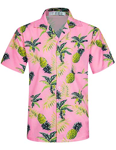 iCKER Hawaiihemd Herren Strandhemd Kurzarmhemd 3D-Gedrucktes Hemd Freizeithemd Sommerhemd Normale Passform, Rosa A11, S von iCKER