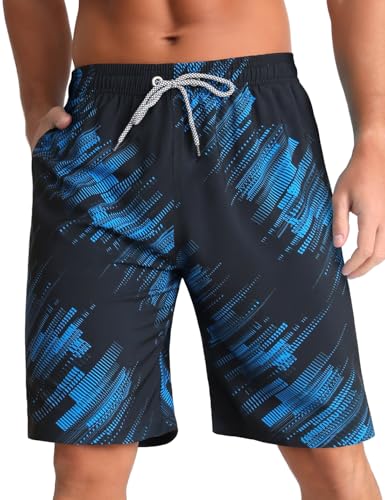 iCKER Herren Badehose Badeshorts Lang Sommer Strandshorts Schnelltrocknend Boardshorts mit Mesh Futter,Blau STK424,L von iCKER