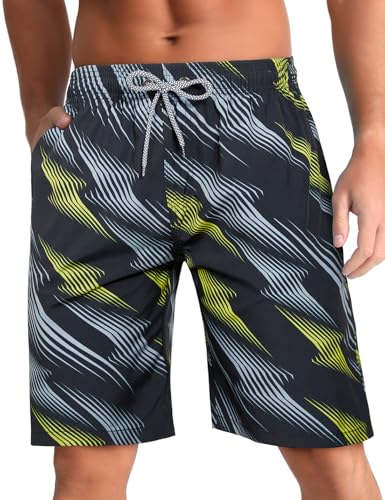 iCKER Herren Badehose Badeshorts Lang Sommer Strandshorts Schnelltrocknend Boardshorts mit Mesh Futter,Grau STK425,XXL von iCKER