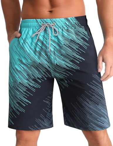 iCKER Herren Badehose Badeshorts Lang Sommer Strandshorts Schnelltrocknend Boardshorts mit Mesh Futter,Grün STK423,XL von iCKER