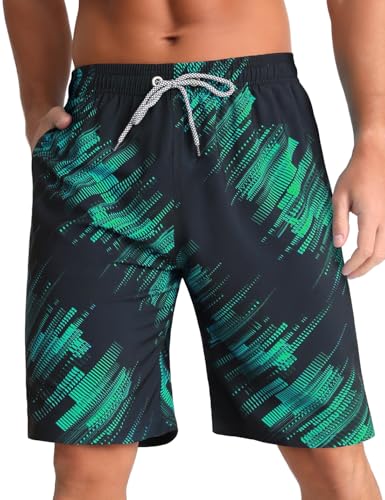 iCKER Herren Badehose Badeshorts Lang Sommer Strandshorts Schnelltrocknend Boardshorts mit Mesh Futter,Grün STK454,XL von iCKER
