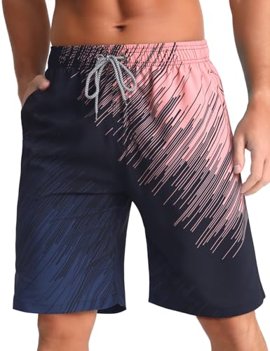 iCKER Herren Badehose Badeshorts Lang Sommer Strandshorts Schnelltrocknend Boardshorts mit Mesh Futter,Rosa STK422,4XL von iCKER
