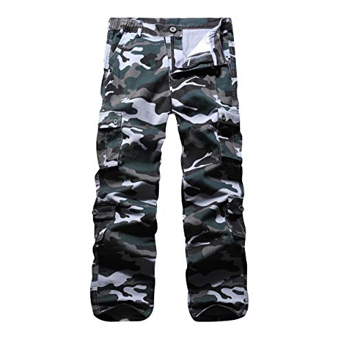 iCKER Herren Cargo Hose Camouflage Hose militär Casual Outdoor Arbeitshose Freizeithose, Camo Blau, 30 von iCKER