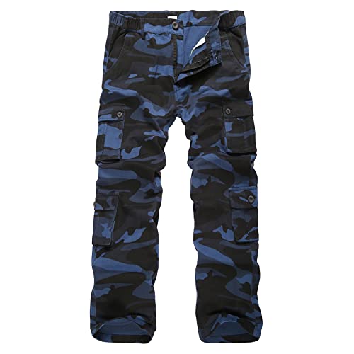 iCKER Herren Cargo Hose Camouflage Hose militär Casual Outdoor Arbeitshose Freizeithose, Camo Blau A1, 30 von iCKER