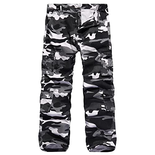 iCKER Herren Cargo Hose Camouflage Hose militär Casual Outdoor Arbeitshose Freizeithose, Camo Schwarz A1, 32 von iCKER