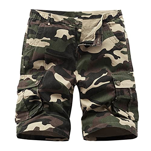 iCKER Herren Cargo Shorts Camouflage Freizeit männer Kurze Hose Lose Fit Baumwolle Bermuda Camo Shorts Sommer, Braun， Gr. 30 von iCKER