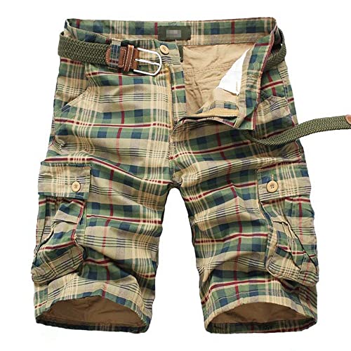 iCKER Herren Cargo Shorts Camouflage Freizeit männer Kurze Hose Lose Fit Baumwolle Bermuda Camo Shorts Sommer, Gelbes Gitter， Gr. 34 von iCKER