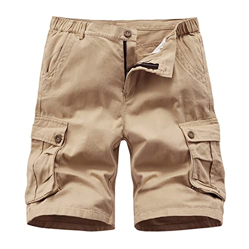 iCKER Herren Cargo Shorts Camouflage Freizeit männer Kurze Hose Lose Fit Baumwolle Bermuda Camo Shorts Sommer,Khaki,Gr.36 von iCKER