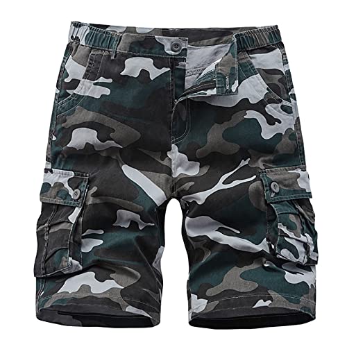 iCKER Herren Cargo Shorts Camouflage Freizeit männer Kurze Hose Lose Fit Baumwolle Bermuda Camo Shorts Sommer, Blau， Gr. 32 von iCKER