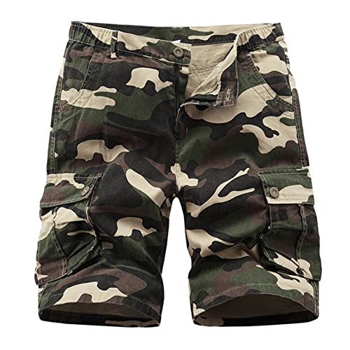 iCKER Herren Cargo Shorts Camouflage Freizeit männer Kurze Hose Lose Fit Baumwolle Bermuda Camo Shorts Sommer,Braun,42 von iCKER