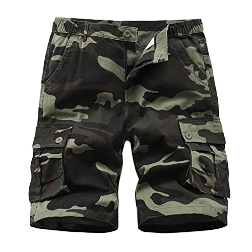 iCKER Herren Cargo Shorts Camouflage Freizeit männer Kurze Hose Lose Fit Baumwolle Bermuda Camo Shorts Sommer, Grün， Gr. 38 von iCKER