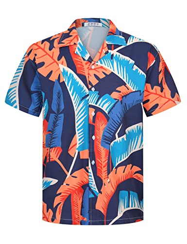 iCKER Hawaiihemd Herren Strandhemd Kurzarmhemd 3D-Gedrucktes Hemd Freizeithemd Sommerhemd Normale Passform, Big Leaves, L von iCKER