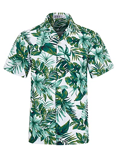 iCKER Hawaiihemd Herren Strandhemd Kurzarmhemd 3D-Gedrucktes Hemd Freizeithemd Sommerhemd Normale Passform, Green Leaf, L von iCKER