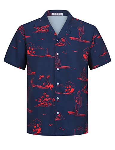 iCKER Hawaiihemd Herren Strandhemd Kurzarmhemd 3D-Gedrucktes Hemd Freizeithemd Sommerhemd Normale Passform, Marineblau-a3, XL von iCKER