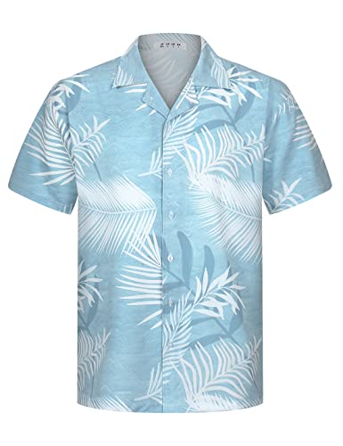 iCKER Hawaiihemd Herren Strandhemd Kurzarmhemd 3D-Gedrucktes Hemd Freizeithemd Sommerhemd Normale Passform, Blaue Große Blätter, M von iCKER