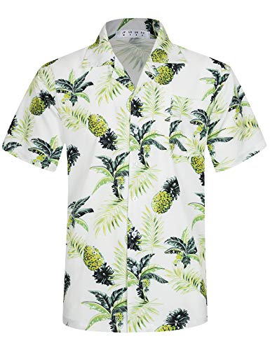 iCKER Hawaiihemd Herren Strandhemd Kurzarmhemd 3D-Gedrucktes Hemd Freizeithemd Sommerhemd Normale Passform, Weiß, L von iCKER