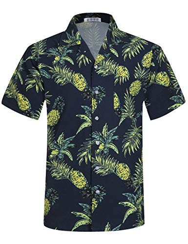 iCKER Hawaiihemd Herren Strandhemd Kurzarmhemd 3D-Gedrucktes Hemd Freizeithemd Sommerhemd Normale Passform, Dark Blue, L von iCKER