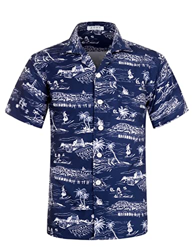 iCKER Hawaiihemd Herren Strandhemd Kurzarmhemd 3D-Gedrucktes Hemd Freizeithemd Sommerhemd Normale Passform, Navy blau B11, 3XL von iCKER
