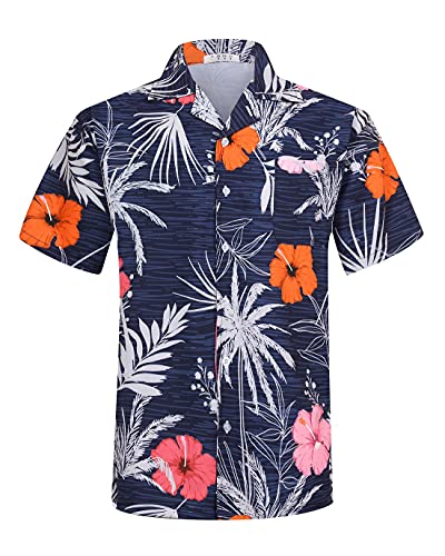 iCKER Hawaiihemd Herren Strandhemd Kurzarmhemd 3D-Gedrucktes Hemd Freizeithemd Sommerhemd Normale Passform, Navy blau S11, L von iCKER