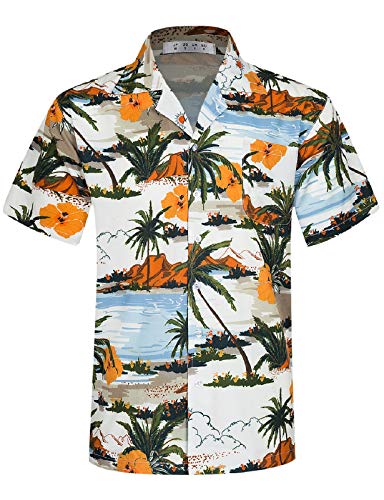 iCKER Hawaiihemd Herren Strandhemd Kurzarmhemd 3D-Gedrucktes Hemd Freizeithemd Sommerhemd Normale Passform, Weiß A12, XL von iCKER