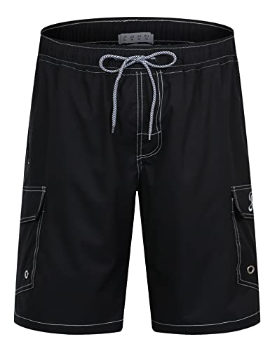 iCKER Herren Shorts Badehose Badeshorts Strand Shorts Beach Shorts Board Shorts Schnelltrocknend für Sommer,Schwarz-RR1,L von iCKER