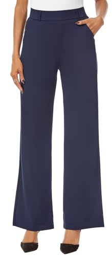 iChosy Damen-Schlupfhose mit weitem geradem Bein, lässige Hose mit Taschen, Marineblau, 36 Kurz von iChosy