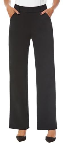 iChosy Damen-Schlupfhose mit weitem geradem Bein, lässige Hose mit Taschen, Schwarz, 46 von iChosy