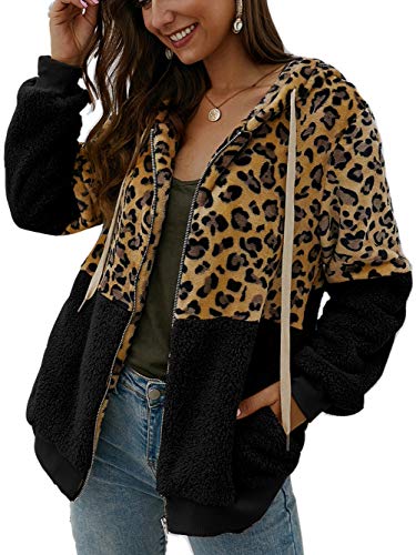 iChunhua Damen Casual Sherpa Fuzzy Pullover Fleece Hoodie Sweatshirt mit Taschen, Schwarz , 36 von iChunhua