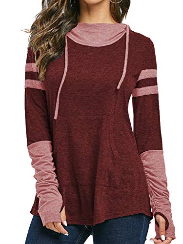 iChunhua Damen-Kapuzenpullover mit Daumenlöchern, langärmelig, Kordelzug, Tops mit Taschen, S-XXL, burgunderfarben, 36 von iChunhua