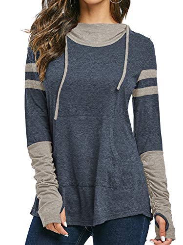 iChunhua Damen-Kapuzenpullover mit Daumenlöchern, langärmelig, T-Shirt, Kordelzug, Tops mit Taschen, Größe S-XXL, blau, 42 von iChunhua