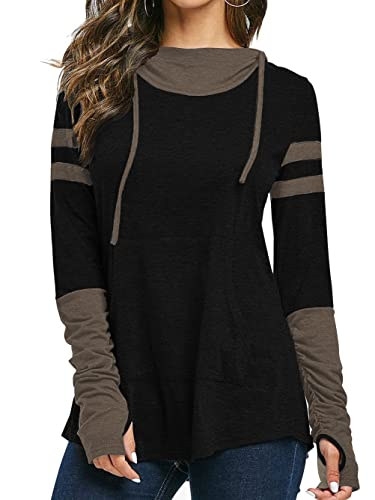 iChunhua Damen-Kapuzenpullover mit Daumenlöchern, langärmelig, T-Shirt, Kordelzug, Tops mit Taschen, Größe S-XXL, khaki, 36 von iChunhua