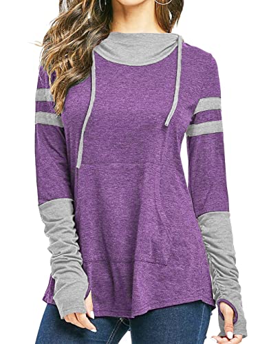 iChunhua Damen-Kapuzenpullover mit Daumenlöchern, langärmelig, T-Shirt, Kordelzug, Tops mit Taschen, Größe S-XXL, violett, 42 von iChunhua