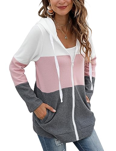 iChunhua Damen Kapuzenpullover mit Reißverschluss, langärmelig, mit Taschen, rose, 36 von iChunhua