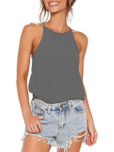 iChunhua Damen Neckholder Weste Tops Baumwolle Sommer Ärmellos Einfarbig T-Shirt Cami Tops S-XL Gr. Large, grau von iChunhua