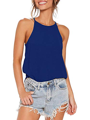 iChunhua Damen Neckholder Weste Tops Baumwolle Sommer Ärmellos Einfarbig T-Shirt Cami Tops S-XL Gr. Large, königsblau von iChunhua