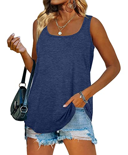 iChunhua Damen Sommer Einfarbig V-Ausschnitt Ärmellos Lange Weste Tank Tops, #2 Blau, XXL von iChunhua