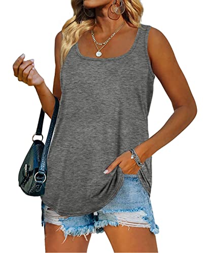 iChunhua Damen Sommer Einfarbig V Ausschnitt Ärmellos Lange Weste Tank Tops, #2 Grau, XXL von iChunhua