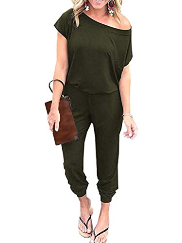 iChunhua Damen Sommer Off One Shoulder Jumpsuit mit Taschen, Army Grün, 48 von iChunhua