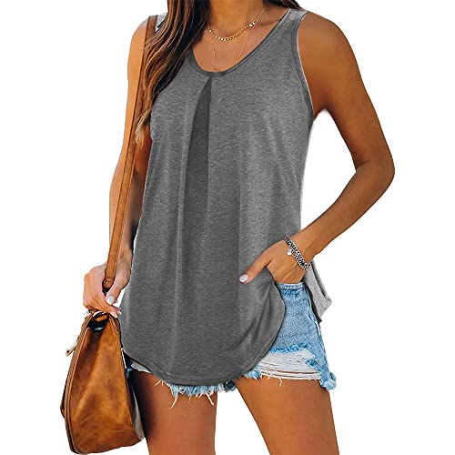 iChunhua Damen Sommer Weste Tank Tops U-Ausschnitt Loose Fit Ärmellose Hemden S bis XXL, grau, X-Large von iChunhua