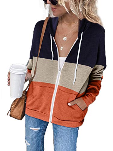 iChunhua Damen Zip Up Hoodies Casual Plain Sweatshirt mit Taschen, 04-blau, 46 von iChunhua