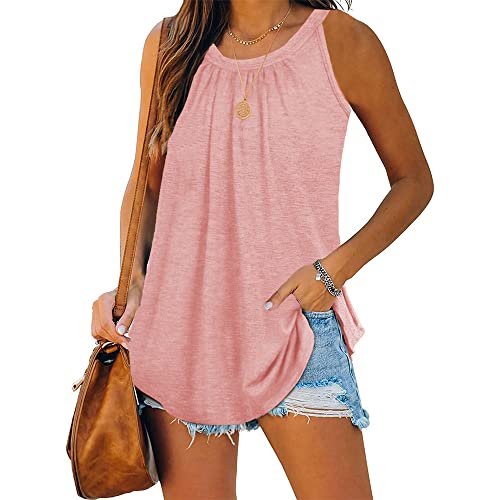 iChunhua Neckholder Weste Damen Sommer Plissee Ärmellos Tank Tops Cami Shirts, rose, XXL von iChunhua