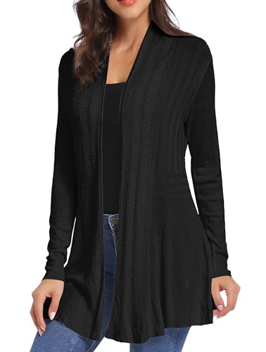 Damen Cardigan Lang Dünne Jacke mit leichter Transparenz Langarm Strickjacke,Schwarz,Gr.S von iClosam