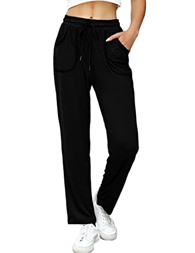 iClosam Jogginghose Damen Lang Baumwolle Freizeithose High Waist für Frauen Gerade Hose mit Taschen Sporthose Trainingshose Fitnesshose für Jogging Sport Yoga Gym von iClosam