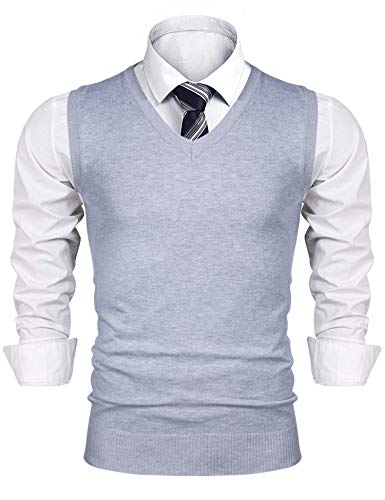 Herren Pullunder V-Ausschnitt Comfort Fit Baumwoll Strickweste (Grau), M von iClosam